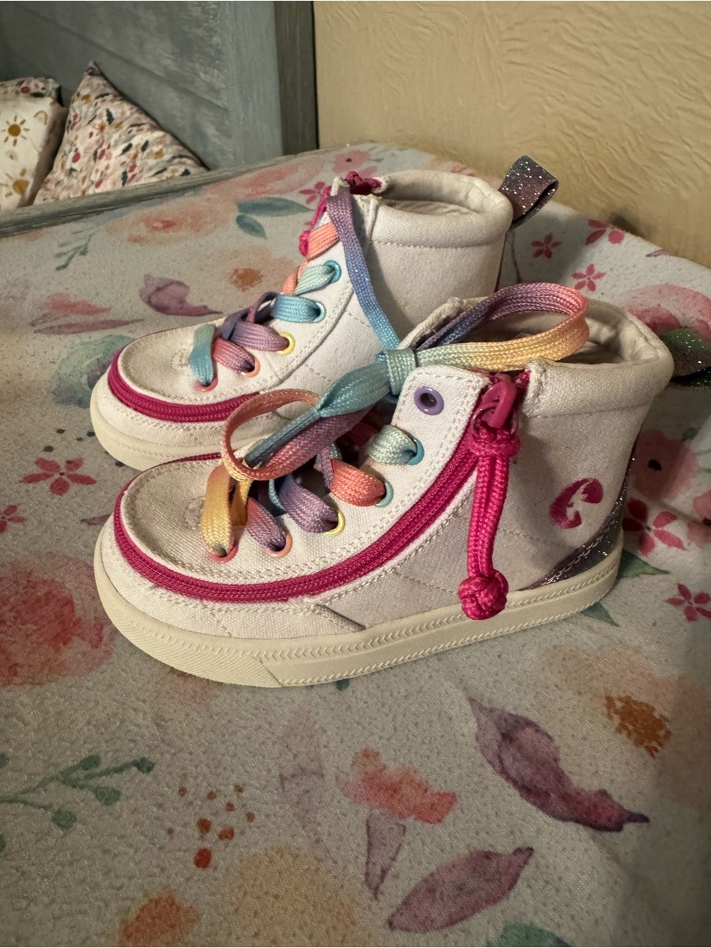 Toddler Rainbow High-Top Canvas Sneakers with Pink Accents - Picture 2 of 4